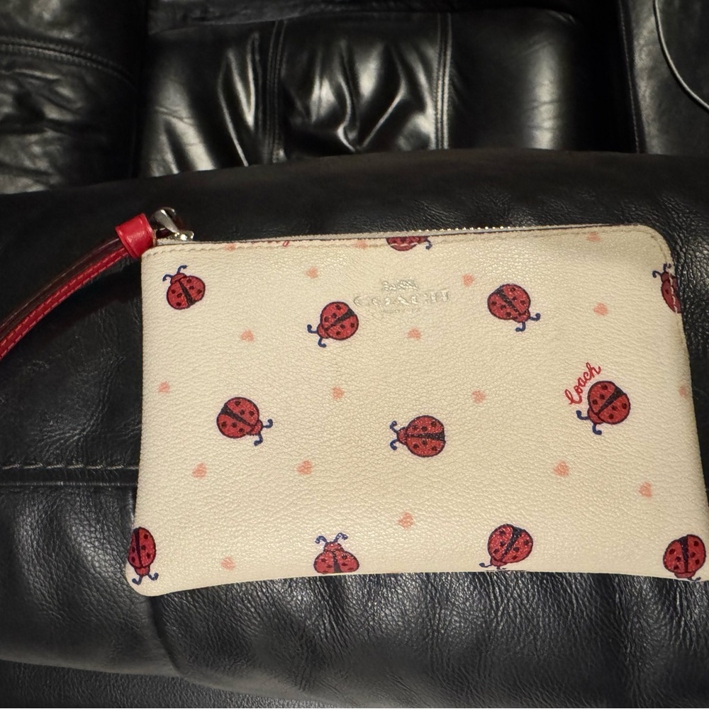Coach Corner Zip Wristlet Ladybug Print